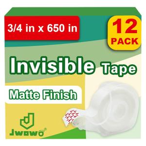 12 Invisible Tape with 12 Refillable Tape Dispenser, Holiday Supplies and Gift Wrap Tape, Great for Christmas Crafts, Matte Finish, 3/4 in x 650 in