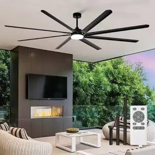 100-Inch Industrial Outdoor Ceiling Fan with Light & Remote - High CFM DC Motor for Shop/Garage, Black