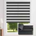 LazBlinds No-Drill Cordless Zebra Blinds - Dual Layer Light Filtering & Room Darkening, Free-Stop Lift, Easy Install, Day & Night Privacy with Valance for Window 23" W x 72" H, Black