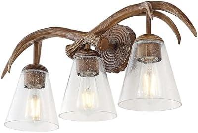 JONATHAN Y JYL6309A Wyatt 25.5" 3-Light Southwestern Bohemian Resin/Seeded Glass Faux Antler LED Vanity Light, Brown Wood Finish for Bathroom Vanity and Kitchen