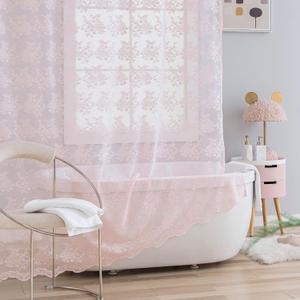 TUDECO Pink Lace Shower Curtain Long 84 Inch with Attached Valance, Floral Cute Girly 72x84 Inch Shower Curtain for Bathroom Modern Farmhouse Boho Bathroom Curtains, 72W x84 L, Pink