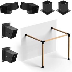 Pack of 2 Pergola Bracket Kit, 15 Slanted Roof Wall Mount 3-Way Pergola Kit with Post Base, Easy Installation for 4''x4'' Wooden Beams, Ideal for Gazebos, Patio Pergolas, Log Cabin