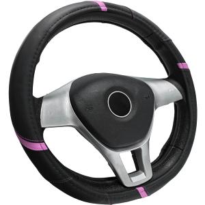 Car Steering Wheel Cover, 15 Inch Microfiber Leather Steering Wheel Protector with Anti-Slip Grip, Breathable Sporty Wheel Wrap Interior Decoration for Sedan Truck SUV (Pink)