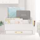 Wooden Desk Organizer,Desktop Organizer File Sorter for Office Supplies, Mail Organizer with Drawer,Desk Accessories & Workspace Organizers for Women White