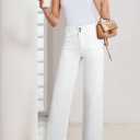 Sidefeel Women's Wide Leg Jeans High Waisted Stretchy Tummy Control Straight Leg Denim Pants (White) Size 