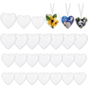 PH PandaHall 24pcs 3 Sizes Heart Ornaments Fillable Ball Set, Clear Fillable Ornaments Plastic Hanging Transparent Decorations for Christmas Valentine's Day DIY Crafts Indoor Outdoor Holiday Display