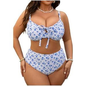 WDIRARA Women's Plus Size Bikini Set Floral Print Swimsuit High Waisted 2 Piece Bathing Suit, 4 XL