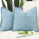 MADIZZ Decorative Chenille Velvet Throw Pillow Covers Set of 2 Soft Boho Textured Neutral Couch Throw Pillow for Bed Modern Farmhouse Home Decor for Sofa Livingroom Light Blue 20x20 Inch