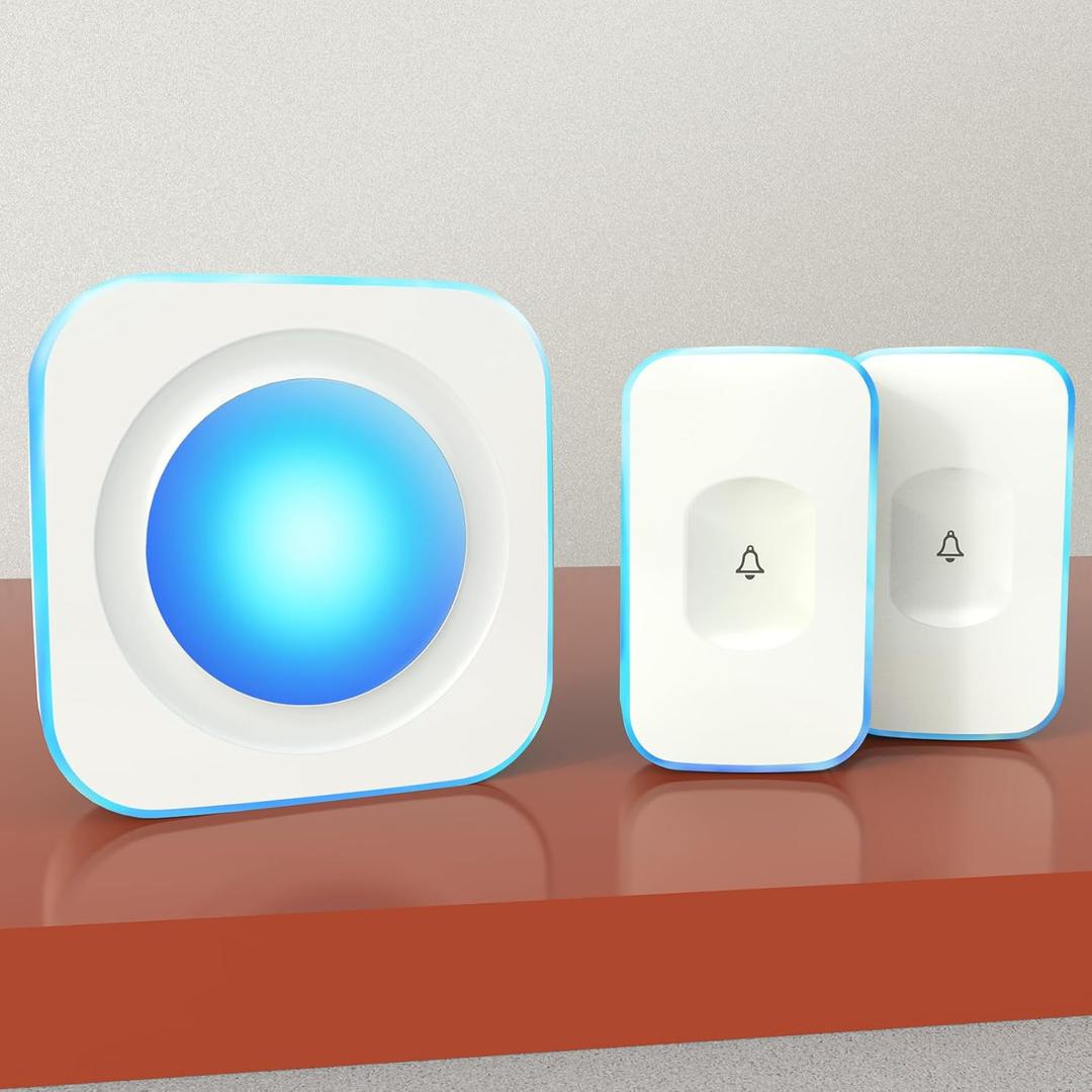 Wireless Doorbell 1200 Feet Waterproof Door Bell Ringer wireless with 36 Melodies 4 Volume Flash Light 1 Receiver &2 Buttons White FUHONGRUI