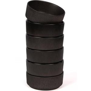 OTAGO 6" Bowls Set of 6, Ribbed Stoneware Bowls with Unique Handcrafted Reactive Glaze, Matte Ceramic Tableware for Kitchen, Dinner & Dining, Microwave & Dishwasher Safe，Black, 6 Pieces