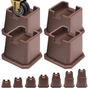 Adjustable Bed Furniture Risers Elevation in Heights Heavy Duty Risers for Both Posts and Wheels of Furniture Sofa Bed Couch Table (Brown 4 Pack, 3 Inch)