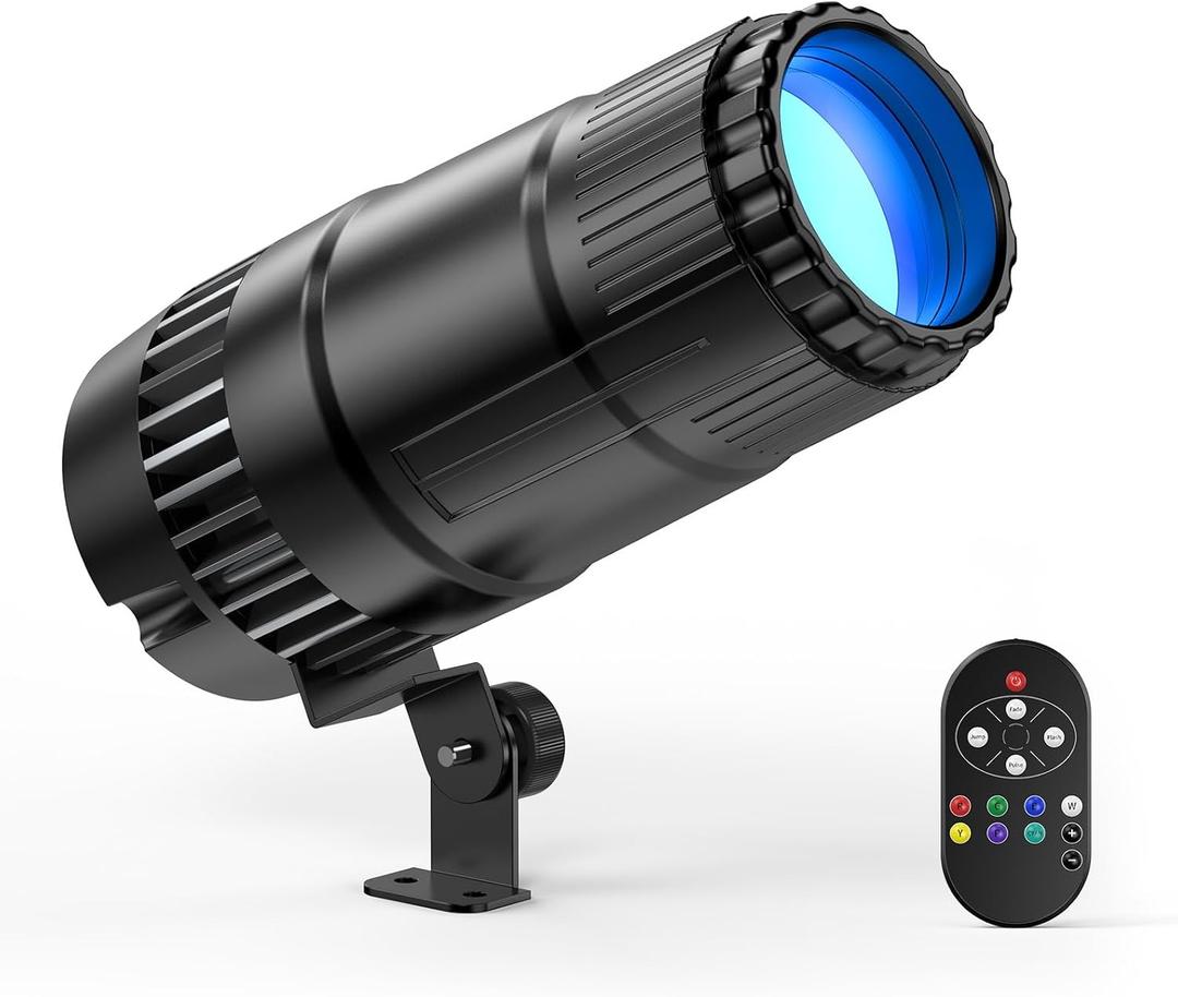 20W Pinspot Light with Remote,RGBWYP+Cyan LED Beam Spot Lights,Ultra Bright Mirror Disco Ball Spotlight Stage Light for DJ Disco Party Bar Club Show Wedding Children's Theater (1pc, 1PC Blue)