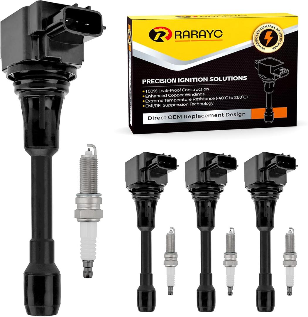 RARAYC Set of 4 Ignition Coil Pack & Spark Plugs Compatible with Nissan 2007-2019 Altima/ Rogue/ Sentra L4 Compatible with Infiniti FX50/ M56 V8 Replaces UF549 & 9029 Fix Misfire & Check Engine Light