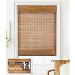 LazBlinds No Tools No Drill Cordless Bamboo Roman Shades, Light Filtering Window Treatment, Roll Up Bamboo Blinds for Window 30'' W x 64'' H, Ceylon Light Russet