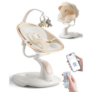 Baby Swing for Infants to Toddler, Electric Baby Swing with Sturdy Shield-Shaped Base, 180 Rotation Portable Infant Swing with 5 Speeds & 12 Lullabies for Newborn Baby Boy Girl Up to 20 lbs, White