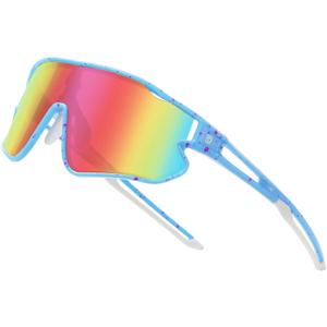 DUCO Kids Sunglasses Youth Baseball Sun Glasses Lightweight TR90 Frame UV400 Sports Cycling Shades for Boys Girls DK268 (Light Blue Purple Dot Frame Purple Lens)