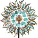 DREAMSOUL 24" Dia Large Wind Spinners Outdoor with 5 Prongs Stake, Metal Kinetic Wind Spinners for Yard and Garden (Green(22 inch))