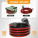 15 FT 50 Amp RV/EV Extension Cord Outdoor Waterproof,4 Prong Flexible Heavy Duty STW RV Power Cord,NEMA 14-50P/R Standard Plug Suit for EV Charging and RV Trailer Campers, Black-Red,ETL