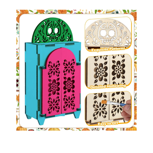 Chunful 28 Pcs Dia De Los Muertos Ofrenda Altar Decorations, Wooden Shadow Box and Felt Picado Banner, Marigold Butterfly LED Candles Painting Tools for Day of The Dead Altar Kit Remembrance Supplies