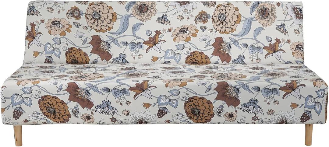 MIFXIN Armless Futon Slipcover Folding Sofa Cover Stretch Elastic Washable Fabric Couch Sofa Bed Furniture Protector Slip Cover for Living Room Kids Pets (Floral Khaki)