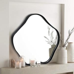 Irregular Shaped Mirror, 20" Asymmetrical Wall Mirror, Round Mirrors Decorative, Modern Scalloped Mirrors for Living Room Bathroom Bedroom Hallway Entryway Fireplace (Black)