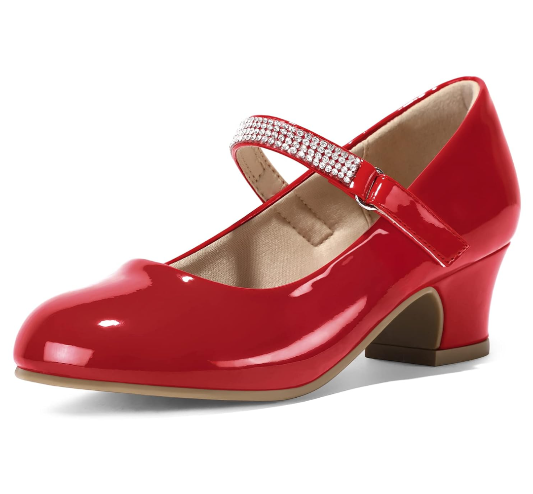 K KomForme Mary Jane Shoes with Low Heel Rhinestones Princess Flats Dress Pump Shoes for Little Kid/Big Kid 13