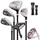 Kids Golf Clubs Set 7 Pieces for Boys & Girls Ages 9-12, Junior Golf Set with Stand Bag, Driver, Hybrid, Irons & Putter, Youth Golf Club Set Right Handed(Pink)
