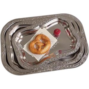 3 Pcs Silver Serving Trays Chrome Plated Rectangular Mirror Trays with Floral Engraving, Multi-Purpose Platters for Party Wedding Birthday Holiday, Ideal for Desserts Whiskey Cookies Charcuterie