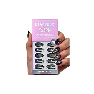 BTArtbox Press On Nails Almond - Dark Purple Short Press On Nails with Glue for Women, Opaque Soft Gel Glue On Nails in 16 Sizes - 32 Stick On Nails Kit, Storm Black