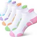 Heyoboy Womens Athletic Running Cotton Socks, Thick Cushioned Anti-blister Wicking Ankle Socks 5 Pairs (M)