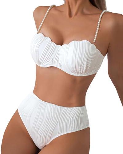 Jolefille High Waisted Bikini Sets for Women 2 Piece Underwire Swimsuits Tummy Control Bathing Suit Bandeau Teen Girl, Size: L