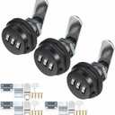 3 Pack Combination Cabinet Cam Lock Password Coded Lock with 3/4" Cylinder and Chrome Finish, Security Cam Locks for Cabinet Filing Drawer Mailbox (Black) (3/4 Inch, Black, 3 Pack)