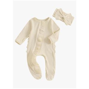 Ayalinggo Newborn Baby Girl Fall Winter Outfits Clothes Knit Jumpsuit Ruffle Romper Newborn Coming Home Outfit for Baby Girl, Newborn 