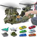 Military Helicopter Toys Set with Light - Friction Powered Transport Helicopter Toy with Army Tanks, Airplanes, Mini Cars - Army Toys Military Playset Christmas Birthday Party Gifts for Kids