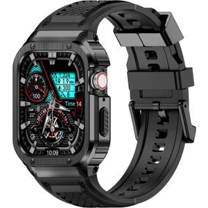 Band with Stainless Steel Case Compatible with Apple Watch Series SE 3 2 1/6 5 4 44mm, Series 3 2 1 42mm Band, iwatch Bands Rugged Protective Metal Cover for Men (Black)