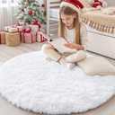 OLANLY White Round Rugs for Bedroom - Machine Washable, 4 ft Circle Area Rugs for Living Room, Soft and Fluffy Shaggy Carpet for Teen Girls and Boys, Nursery Rooms, Dorms, Home Decor Aesthetic