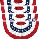 4 Pack American Flag Bunting Outdoor 3x6 Ft, Embroidered Stars USA Pleated Fan Flags, Heavy Duty Canvas Header & 3 Brass Grommets for 4th of July Patriotic Decoration, Memorial Day