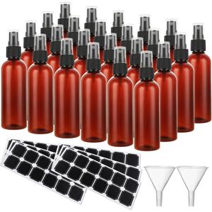 ABuff 60 Pack Plastic Spray Bottles 4oz Small Empty Fine Mist Spray Bottles Amber Clear Bottles for Essential Oils, Bath, Beauty, Hair & Cleaning, Small Sprays Bottle for Travel, With 10 Funnels