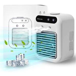 Mini Air Conditioner and Mist Humidification, Rechargeable Personal Air Cooler, 2 Speeds, 2Cool Air Spray, Small Air Cooling for Home Office Bedroom Camping