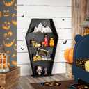 Halloween Goth Coffin Bookshelf 48''H - Wood Tall Coffin Shelf with Spider Web Gothic Decor, Black Spooky Curio Shelf for Home Decor, 48’‘H Coffin Bookcase
