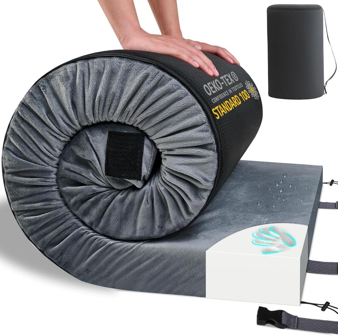 HomeMate CertiPUR-US Memory Foam Camping Mattress Pad Portable Roll Up Mattress for Adults Sleeping Mat Cot Mattress Pad (Kid /63*26*3, Grey)