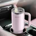 40 Oz Insulated Tumbler with Flip Straw Lid - 100% Leakproof, 100% Clean, Vacuum insulated Stainless Steel | BPA-Free, Handle & Cupholder Compatible - 24H Cold, Travel/Gym/Office (Pink Sand)