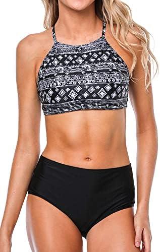 CharmLeaks Women's Bikini Sets High Neck Two Piece Swimsuits Sport Bathing Suits.Size M.
