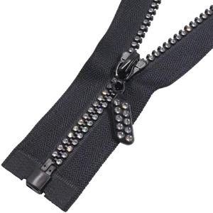 MebuZip #5 20 Inch Rhinestone Zipper Lightning Shiny Separating Diamond Zippers Open-End for Sewing DIY Jacket Bag Coat Craft (Black)