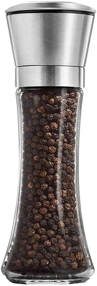 Salt and Pepper Grinder Tall Size - Black Pepper,Herb Shakers Mill Refillable Manual - Stainless Steel Lid - Adjustable Coarseness - Glass Material- Fits in Home,Kitchen,Barbecue (color AA)