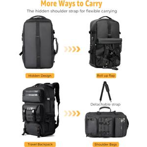Travel Backpack for Men, 50L Carry On Flight Approved Convertible Duffle Bag with Shoe Compartment, 17 inch Laptop Luggage with USB Charging Port for Weekender Hiking, Black