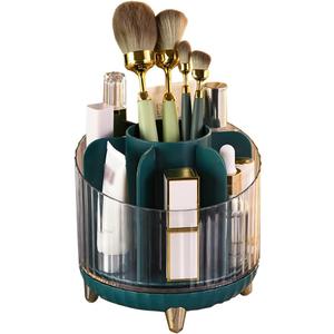 Makeup Brush Holder 360 Rotating Large Capacity Cosmetic Organizer 7 Slot Makeup Organizer Container Desktop Storage Stationery Storage (Green)