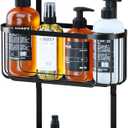 Shower Caddy Hanging, Bathroom Shower Rack, Bathroom Organizer with Soap Dish, Over The Showerhead Caddy with Hooks for Razor/Sponge, Black