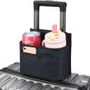 Luggage Travel Cup Holder Attachment for Suitcase Drink Carrier Caddy, Coffee Mug and Tumblers, Traveler Carry on Hands Free Accessory- Gifts for Flight Attendants Travelers Accessories- Navy