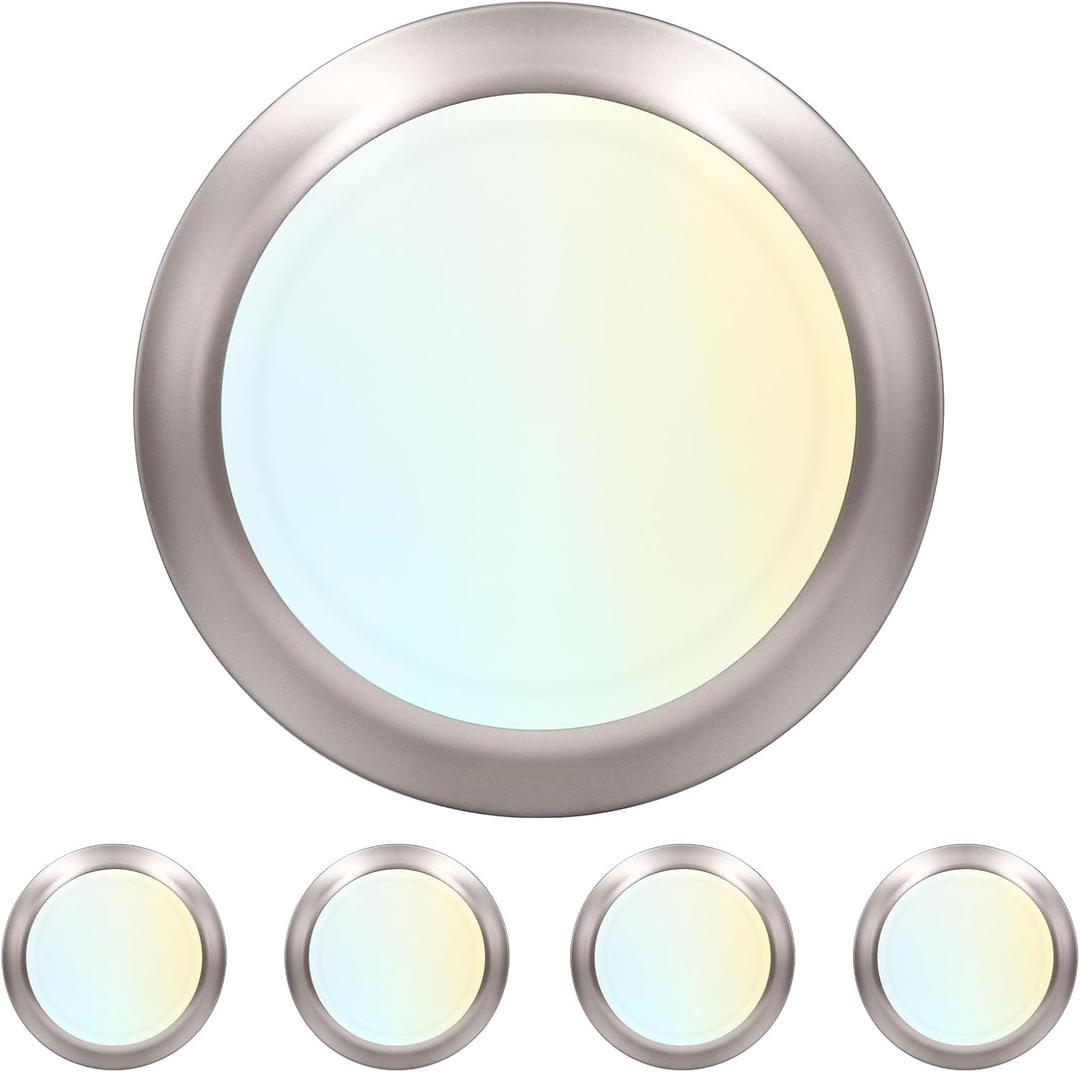 LUXRITE 6 Inch LED Disk Lights, Dimmable Flush Mount Ceiling Light, 5CCT Selectable 2700K 3000K 3500K 4000K 5000K, 12.5W, 1000LM (Brushed Nickel, 4 Count (Pack of 1))